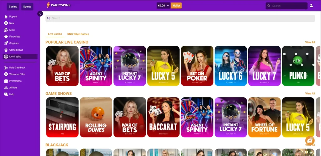 Partyspins lobby 1