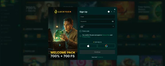 LuckyGem registreren